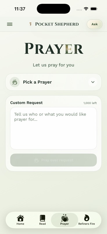 Pocket Shepherd Prayer request screen